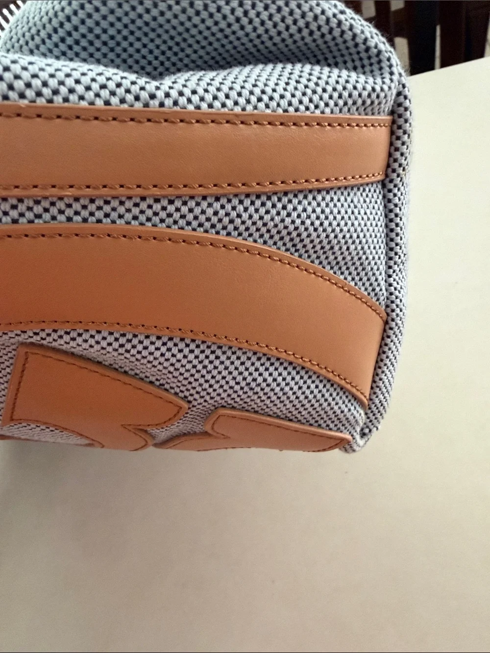 Tory Burch Light Blue Canvas Weekender with Tan Leather Logo